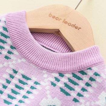 Комплект плетен пуловер за момиче Melario 2023 Зима Есен Кариран пуловер с дълъг ръкав и дантелена пола Детско облекло от две части
