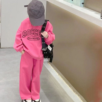 Детски комплект Melario Нов есенен спортен комплект с дълъг ръкав Топ с щампа с букви и кръгло деколте+панталон Моден комплект от две части за момичета