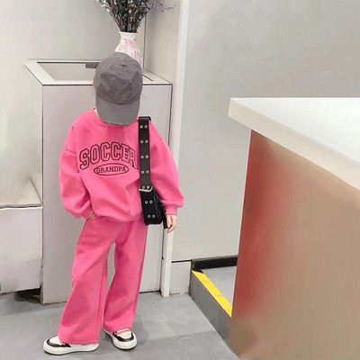 Melario Set Copii Nou Set Sport Toamna Maneca Lunga Top+Pantaloni Imprimate Litere cu Gât Rotund Set Moda Fete in doua piese