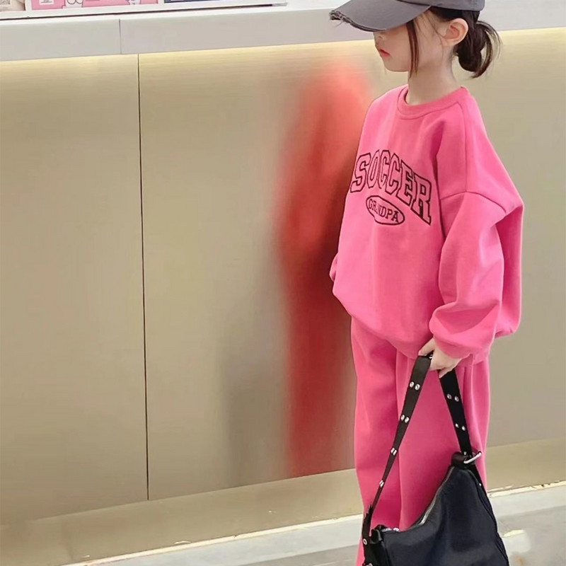 Melario Παιδικό Σετ Νέο Φθινοπωρινό μακρυμάνικο Αθλητικό Σετ Επιστολή εμπριμέ με στρογγυλή λαιμόκοψη + Παντελόνι Two Piece Girls` Fashion Set