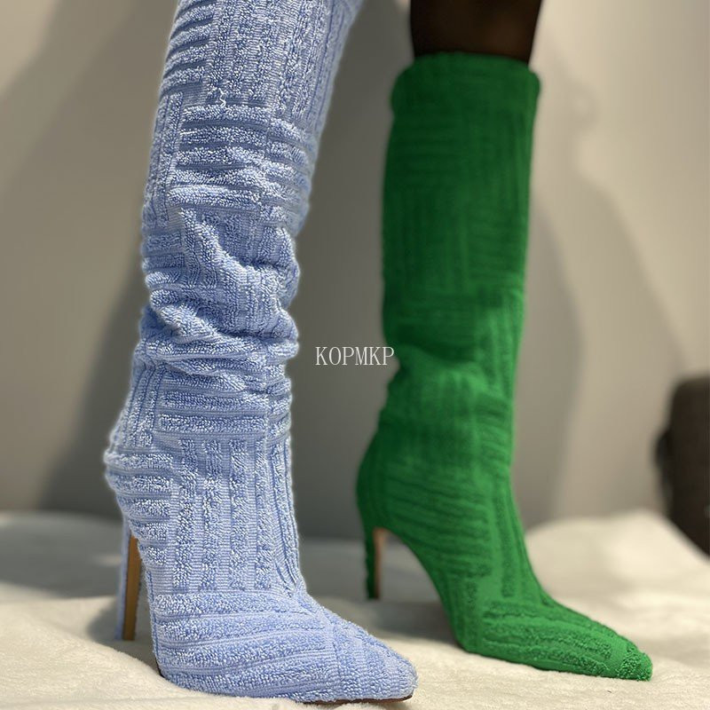 2023, velur verde, cizme subțiri cu toc înalt, pentru petrecere, cu vârf ascuțit, cizme pentru femei, pantofi pentru femei, lungi genunchi, Botas de iarnă pentru femei