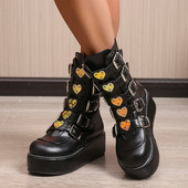 Design de marcă, stil gotic negru, platformă groasă, primăvară, toamnă, iarnă, pantofi pentru femei, moda punk, cizme de stradă, plus dimensiune 43