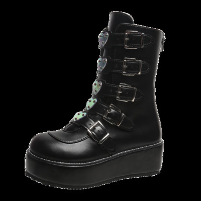 Design de marcă, stil gotic negru, platformă groasă, primăvară, toamnă, iarnă, pantofi pentru femei, moda punk, cizme de stradă, plus dimensiune 43