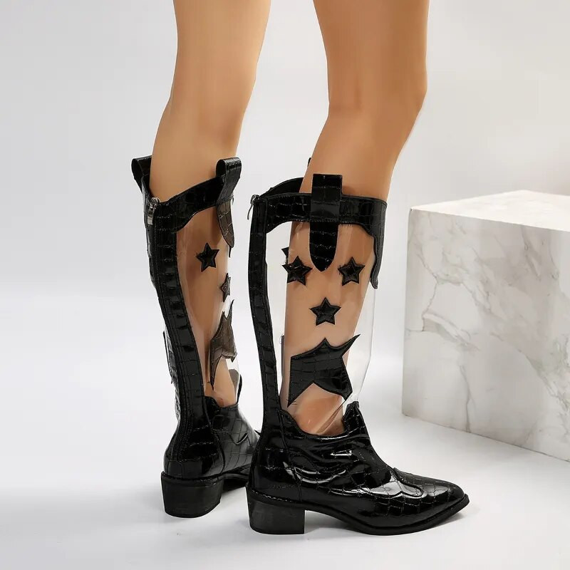 Γυναικεία παπούτσια 2023 Γυναικείες μπότες με διάφανο φερμουάρ Γυναικείες μπότες με κρύσταλλο κορδόνι με κορδόνια για γυναίκες Νέα μόδα πρωτότυπο σχέδιο