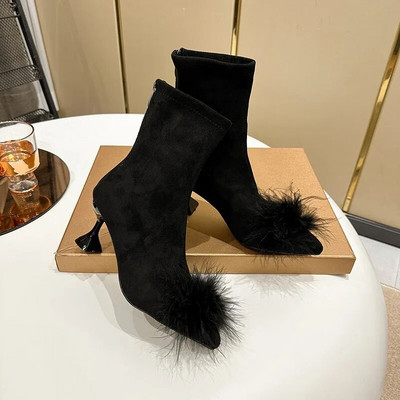 Κορεάτικη έκδοση του 2023 Rhinestone Design Booties Γυναικείες μπότες μονές ελαστικές μπότες Slim μαύρο στιλέτο Φθινοπωρινές γυναικείες μπότες