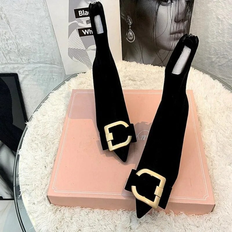 Κορεάτικη έκδοση του 2023 Rhinestone Design Booties Γυναικείες μπότες μονές ελαστικές μπότες Slim μαύρο στιλέτο Φθινοπωρινές γυναικείες μπότες