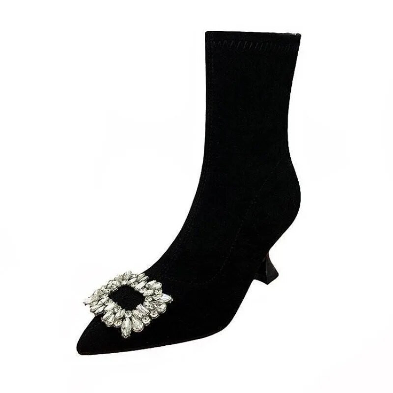 Κορεάτικη έκδοση του 2023 Rhinestone Design Booties Γυναικείες μπότες μονές ελαστικές μπότες Slim μαύρο στιλέτο Φθινοπωρινές γυναικείες μπότες