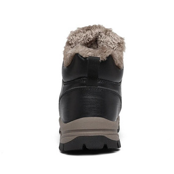 Кожени боти до глезена за мъже с връзки, плюшени топли ботуши за сняг Високи луксозни зимни обувки Мъжки обувки Ежедневни памучни ботуши Мъжки