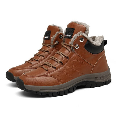 Botine din piele pentru bărbați Cizme de zăpadă calde și moale cu șireturi Pantofi de iarnă de lux înalți Încălțăminte pentru bărbați Cizme casual din bumbac pentru bărbați