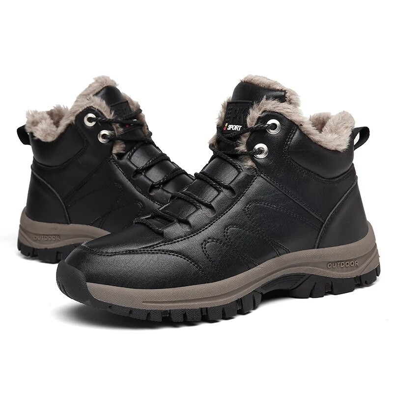 Nahast poolsaapad meestele paeltega pehmed soojad lumesaapad Luksuslikud talvekingad Meeste jalatsid Vabaaja puuvillased saapad Mees