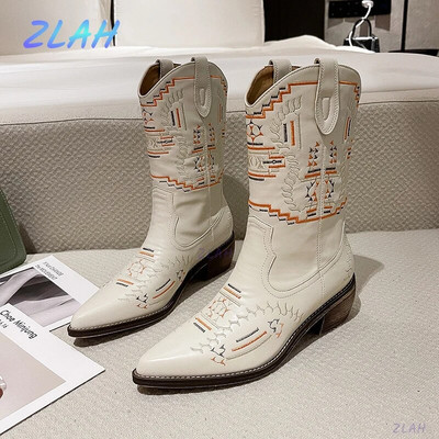 Γυναικείες μπότες μέχρι το γόνατο Zlah Νέα Western Cowboy Boots Χειμερινές ζεστές μπότες Γυναικείες μπότες Cossack Γυναικείες μπότες