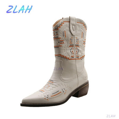 Cizme de damă până la genunchi Zlah New Western Cizme de cowboy Cizme ascuțite de iarnă Cizme calde de iarnă Cizme de cazac Cizme de damă