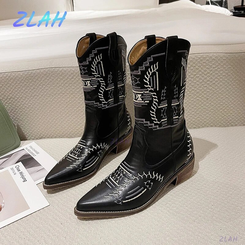 Naiste põlveni ulatuvad saapad Zlah New Western Cowboy saapad terava ninaga talvesoojad saapad Naiste kasakasaapad naiste saapad