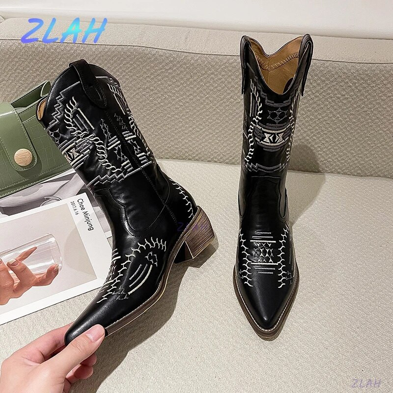 Naiste põlveni ulatuvad saapad Zlah New Western Cowboy saapad terava ninaga talvesoojad saapad Naiste kasakasaapad naiste saapad