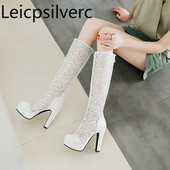 Naiste saapad suvi Uus mood Ümar pea Õõnes tõmblukk Paks konts Kõrge konts Keskmine toru Naiste kingad pluss suurus 34-43