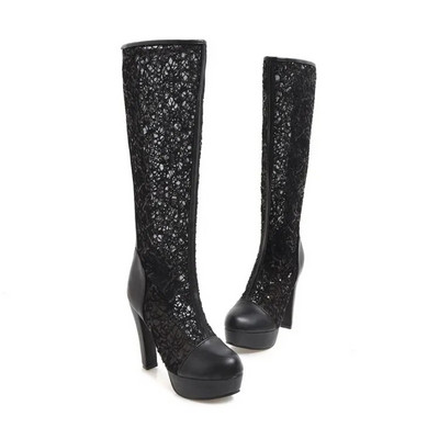 Naiste saapad suvi Uus mood Ümar pea Õõnes tõmblukk Paks konts Kõrge konts Keskmine toru Naiste kingad pluss suurus 34-43