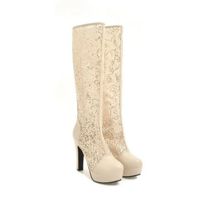 Naiste saapad suvi Uus mood Ümar pea Õõnes tõmblukk Paks konts Kõrge konts Keskmine toru Naiste kingad pluss suurus 34-43