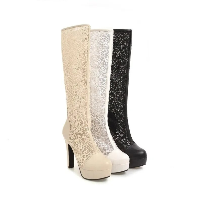 Naiste saapad suvi Uus mood Ümar pea Õõnes tõmblukk Paks konts Kõrge konts Keskmine toru Naiste kingad pluss suurus 34-43