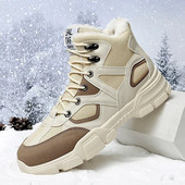 Talvised meeste saapad, nööriga plüüsis soe karusnahk Lumesaapad Meeste välitöö vabaajajalatsid meeste sõjajalanõud kummist poolsaapad meestele