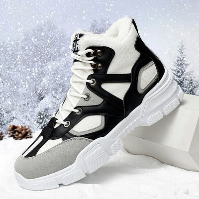 Talvised meeste saapad, nööriga plüüsis soe karusnahk Lumesaapad Meeste välitöö vabaajajalatsid meeste sõjajalanõud kummist poolsaapad meestele