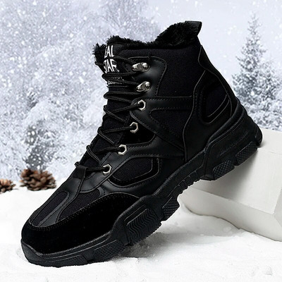 Talvised meeste saapad, nööriga plüüsis soe karusnahk Lumesaapad Meeste välitöö vabaajajalatsid meeste sõjajalanõud kummist poolsaapad meestele