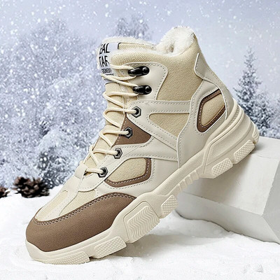 Talvised meeste saapad, nööriga plüüsis soe karusnahk Lumesaapad Meeste välitöö vabaajajalatsid meeste sõjajalanõud kummist poolsaapad meestele