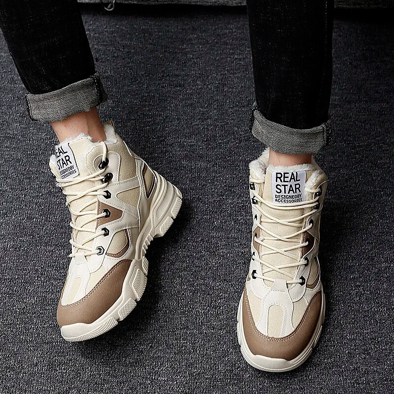 Talvised meeste saapad, nööriga plüüsis soe karusnahk Lumesaapad Meeste välitöö vabaajajalatsid meeste sõjajalanõud kummist poolsaapad meestele