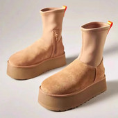 2024 Χειμερινές μπότες Chelsea Suede βαμβακερές μπότες Snow Warm γυναικείες φλατ παπούτσια Πλατφόρμας Κοντός βελούδινος γυναικείος σαουσούρ περπατήματος