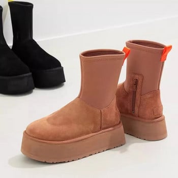 2024 Χειμερινές μπότες Chelsea Suede βαμβακερές μπότες Snow Warm γυναικείες φλατ παπούτσια Πλατφόρμας Κοντός βελούδινος γυναικείος σαουσούρ περπατήματος