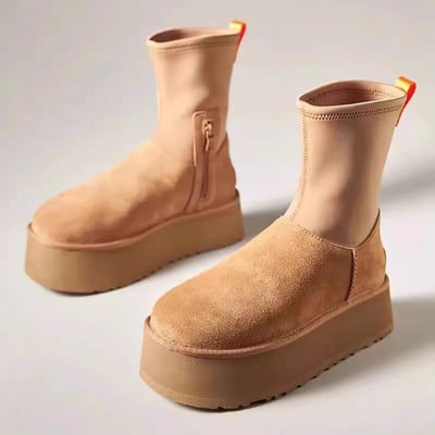 2024 Χειμερινές μπότες Chelsea Suede βαμβακερές μπότες Snow Warm γυναικείες φλατ παπούτσια Πλατφόρμας Κοντός βελούδινος γυναικείος σαουσούρ περπατήματος