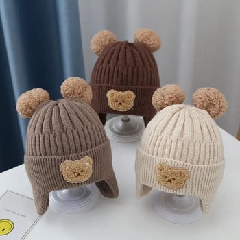 Winter Baby Beanie Cap Cartoon Bear Aar Protection Πλεκτό καπέλο για νήπια αγόρια κορίτσια Χαριτωμένα κορεάτικα ζεστά παιδικά καπέλα με βελονάκι Gorros