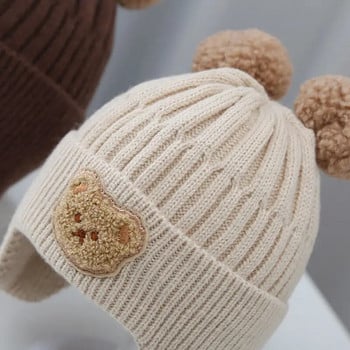 Winter Baby Beanie Cap Cartoon Bear Aar Protection Πλεκτό καπέλο για νήπια αγόρια κορίτσια Χαριτωμένα κορεάτικα ζεστά παιδικά καπέλα με βελονάκι Gorros