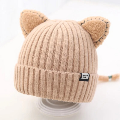 Multikas kassikõrva beebi pulloveri müts sügistalvine vastsündinud soliidne elastne soe kootud nokamüts Baby poiss tüdrukule tuulekindel soojem müts