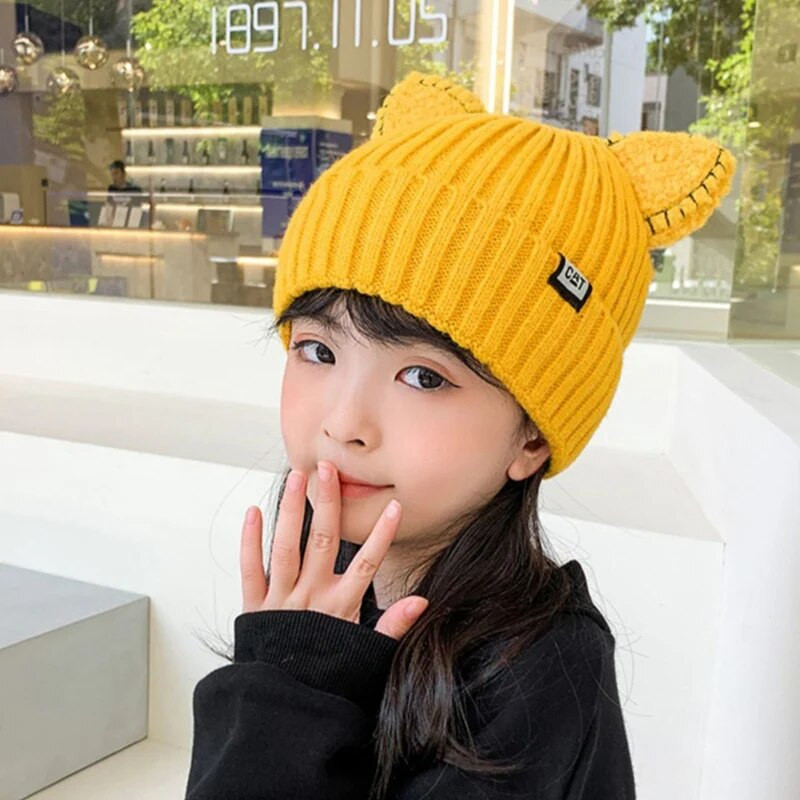 Multikas kassikõrva beebi pulloveri müts sügistalvine vastsündinud soliidne elastne soe kootud nokamüts Baby poiss tüdrukule tuulekindel soojem müts