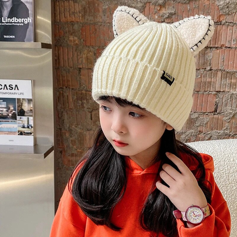 Multikas kassikõrva beebi pulloveri müts sügistalvine vastsündinud soliidne elastne soe kootud nokamüts Baby poiss tüdrukule tuulekindel soojem müts