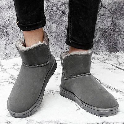 Зимни зимни ботуши за двойки 2023 г. Нови топли къси плюшени плоски памучни обувки за мъже Външни дамски ежедневни ботуши против плъзгане