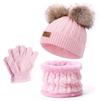 Ζεστά χειμωνιάτικα παιδικά κασκόλ με κασκόλ για παιδιά μαλλί Pompom μωρό καπέλο Παιδικό καπό Καπέλο αγόρια κορίτσια Πλεκτά κασκόλ Γάντια Beanie Caps
