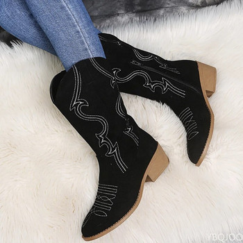 Γυναικείες δυτικές μπότες Φθινοπωρινές Vintage Long Tube Knight Boot Γυναικεία κέντημα ψηλοτάκουνα δερμάτινα παπούτσια Καουμπόικες μπότες μέχρι το γόνατο