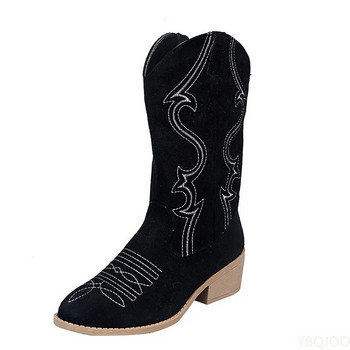 Γυναικείες δυτικές μπότες Φθινοπωρινές Vintage Long Tube Knight Boot Γυναικεία κέντημα ψηλοτάκουνα δερμάτινα παπούτσια Καουμπόικες μπότες μέχρι το γόνατο