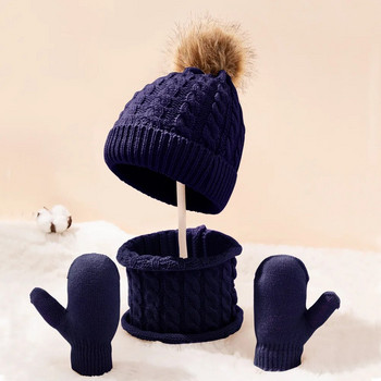 3 τμχ Γάντια κασκόλ για μωρά χειμωνιάτικο καπέλο Σετ μονόχρωμο μπόνε για νήπια Χαριτωμένα πλεκτά καπέλα με πομπόν Ζεστά αξεσουάρ για βρέφη