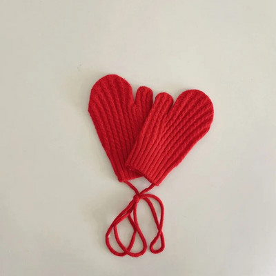 Villased laste talvekindad tüdrukutele poistele Ühevärvilised rihmadega lastekindad Soojad beebitarvikud 3-9Y