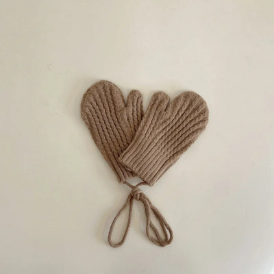 Villased laste talvekindad tüdrukutele poistele Ühevärvilised rihmadega lastekindad Soojad beebitarvikud 3-9Y