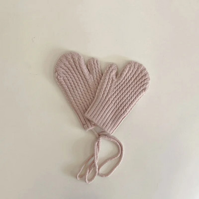 Villased laste talvekindad tüdrukutele poistele Ühevärvilised rihmadega lastekindad Soojad beebitarvikud 3-9Y