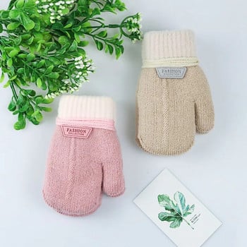 Παιδικά γάντια Winter Solid Thicken Plus Velvet Halter Gloves For Kids Toddler Outdoor Keep Warm Πλεκτά γάντια με σχοινί