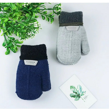 Παιδικά γάντια Winter Solid Thicken Plus Velvet Halter Gloves For Kids Toddler Outdoor Keep Warm Πλεκτά γάντια με σχοινί