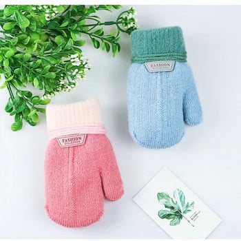 Παιδικά γάντια Winter Solid Thicken Plus Velvet Halter Gloves For Kids Toddler Outdoor Keep Warm Πλεκτά γάντια με σχοινί