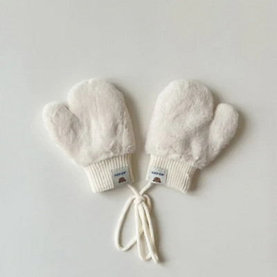 1-4 Y Baby Cartoon Bear Label Γάντια Χειμώνας ζεστά παιδικά γάντια για κορίτσια μαλακή γούνα Παιδιά νήπιο Χοντρό παιδικό δέρας γάντια κινουμένων σχεδίων