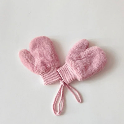 1-4 Y Baby Cartoon Bear Label Γάντια Χειμώνας ζεστά παιδικά γάντια για κορίτσια μαλακή γούνα Παιδιά νήπιο Χοντρό παιδικό δέρας γάντια κινουμένων σχεδίων