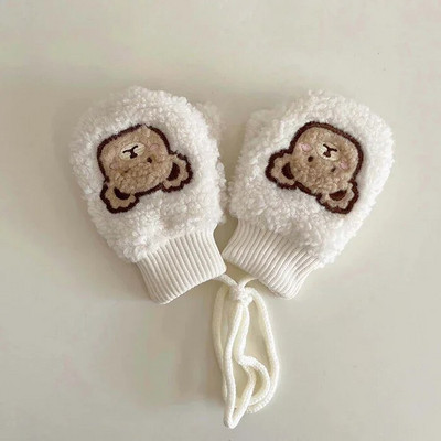 1-4 Y Baby Cartoon Bear Label Γάντια Χειμώνας ζεστά παιδικά γάντια για κορίτσια μαλακή γούνα Παιδιά νήπιο Χοντρό παιδικό δέρας γάντια κινουμένων σχεδίων