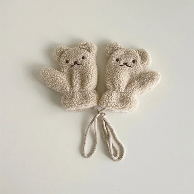 1-4 Y Baby Cartoon Bear Label Γάντια Χειμώνας ζεστά παιδικά γάντια για κορίτσια μαλακή γούνα Παιδιά νήπιο Χοντρό παιδικό δέρας γάντια κινουμένων σχεδίων